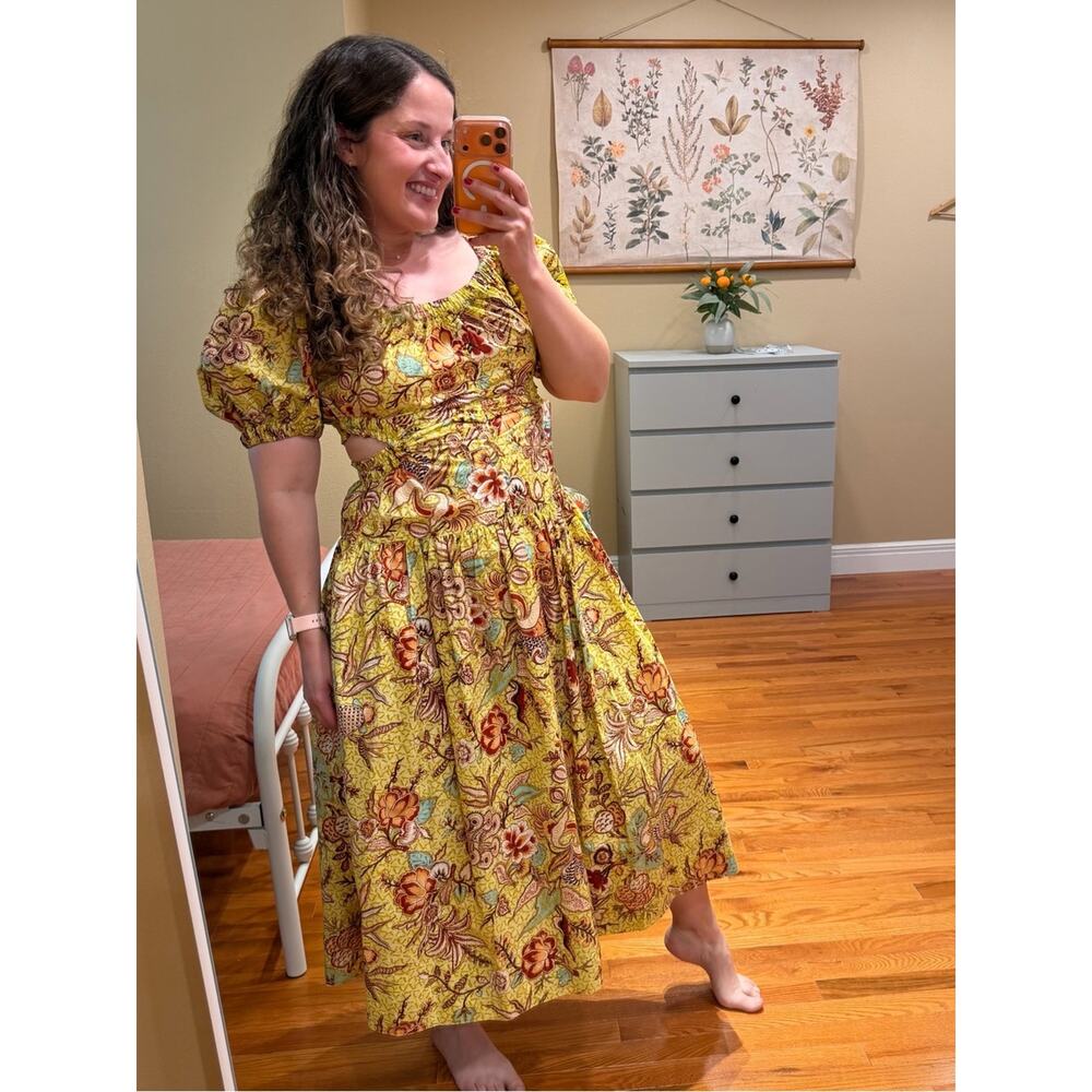 Ulla Johnson Cotton Yellow Floral Maxi Dress with Puff Sleeves 4 - Picture 6 of 15